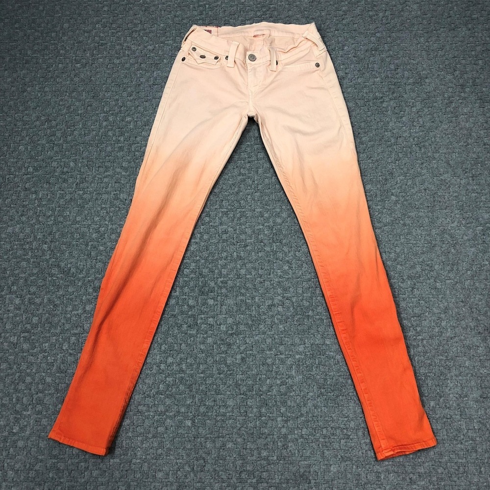 True Religion Julie Skinny Jeans Womens 27 Orange Ombre Stretch Denim Dip Dye